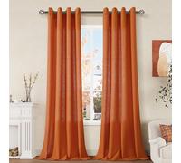 Grommet Burnt Orange Curtains 90 Inches Long for Living Room 2 Panels Set Linen Drapes Semi Sheer Light Filtering Farmhouse Boho Modern Window Curtain 90 Inch Length for Bedroom Dining Office 52x90