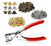 Grommet Eyelet Pliers Set, 1/4 inch Grommet Tools Kit Metal Eyelets Tool with 300 Metal Eyelets, Eyelet Tool Kit for Belts/Leather/Shoes/Workbooks/Apparel (Gold & Silver & Copper)