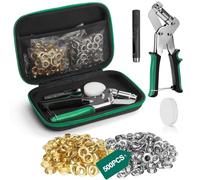 Grommet Eyelet Punch Kit, Handheld 3/8 inch Eyelet Kit Manual Grommet Press Machine with 500 pcs 10MM Grommets, Grommet Tool Kit with Hard Carrying Case for Tarp, Fabric, Leather & Home Decoration