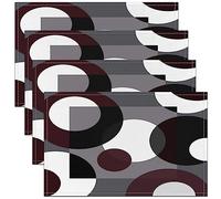 Grommet Placemat Geometric Circle Placemats Set of 4 Modern Retro Swirl Placemat Kids Red Grey Black White Abstract Stripe Line Kitchen Dining Table Decor 45X30cm