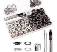 Grommet Tool Kit, 1/2 Inch Grommets Eyelets Sets,100 Sets Grommets, Eyelets Kit with 3 Pcs Leather Punch Tool, Stainless Steel Grommets for Fabric, Canvas, Shoes, Tarps, Clothing (Black and Silver)
