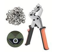 Grommet Tool Kit with 10mm Silver Grommets, Handheld Hole Punch Pliers & Portable Hand Press Machine for Canvas, Leather, Tarp & DIY Manual Installation(100set Eyelet)