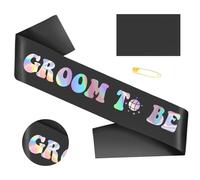 Groom Bachelor Sash, Black Groom to Be Sash with Iridescent Foil Letters for Bachelor Party Supplies, Decorations, Ideas, Gifts, Jokes and Favors, Custom-Lengthened Sash for Men (35.4x3.74 inch)
