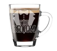 Groom Engraved Glass Coffee Mug For Groom, Wedding Day Gift | Sentimental clear mug for coffee or tea, a keepsake gift for the Groom before or on the wedding day.