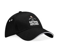 Groom Getting Hitched Stag Night Baseball Cap Gift, Wedding Day Keepsake for Groom, Men's Stag Do Party Accessory, Favour Present (Cotton, Black/Grey Trim)