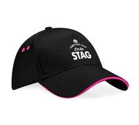 Groom I'm The Stag Stag Night Baseball Cap Gift, Wedding Day Keepsake for Groom, Men's Stag Do Party Accessory, Favour Present (Cotton, Black/Pink Trim)