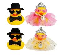 Groom Rubber Duck, Wedding Cake Toppers Bride and Groom, Duck Cake Topper, Bride and Groom Cake Topper, Wedding Car Decorations, Set of 4 Yellow and Pink Ducks with Bow Tie and Star Skirt