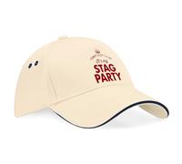 Groom Stag Party Stag Night Baseball Cap Gift, Wedding Day Keepsake for Groom, Men's Stag Do Party Accessory, Favour Present (Cotton, Putty/Navy Trim)