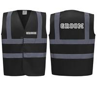 Groom Stag Vest! Black Hi Vis Vest -Ideal For Stag Do & Stag Nights Large