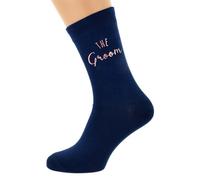 Groom Wedding Socks, Navy Blue with Rose Gold Print Design, Cotton Blend, UK Mens Size 5-12