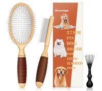 GROOMAGE Dog Brush for Long Haired Dogs, 27mm Extra Long Metal Pin Dog Deshedding Brush and Comb Set, Short Haired Shedding Grooming Detail Pets Brush Set with Rubber Handle