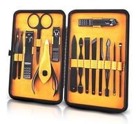 Groomarang 15pc Mens Manicure Kit - Stainless Steel Corrosion Resistant Nail Clipper Grooming Set