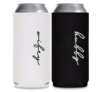 GroomBrideGifts Cute Wedding Gifts - Hubby and Wifye Novelty Slim Can Cooler - Engagement Gift for Couples.