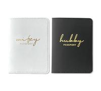 GroomBrideGifts Hubby and Wifey Passport Wallet, Wedding Gifts for Couples 2025, Passport Holder for Travel, Honeymoon Travel Essentials, A Wife & Hubby, 5 * 6, Minimalist