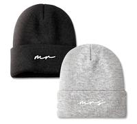 GroomBrideGifts Mr and Mrs Beanies, Wedding Gifts for Couples, His and Hers Engagement Gift, Honeymoon Travel Essentials, C (2 Hats) Mr & Mrs/Grey+black, 1-2