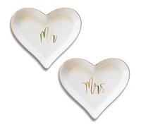 GroomBrideGifts Mr and Mrs Ceramic Jewelry Dish Tray, 2PCS Heart Shape Decorative Trinket Dish for Wedding Engagement Valentine's Day Gift.(MR&MRS)