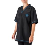 Groomers Dog Grooming V-Neck Tunic | Hair-Resistant & Lightweight | Machine Washable & Quick Drying | Unisex Short Sleeve Professional Workwear (UK, Alpha, S, Regular, Regular, Blue Piping)