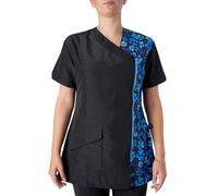 Groomers Kanji V-Neck Dog Grooming Tunic/Pet Salon Top - Blue Paw Print - XXXL