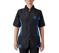 Groomers Mandarin Collar Zip Up Dog Grooming Tunic/Jacket - Pet Hair Resistant/Quick Drying Workwear - Black/Blue Paw - XXXL