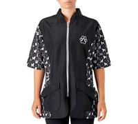 Groomers Mandarin Collar Zip Up Dog Grooming Tunic/Jacket - Pet Hair Resistant/Quick Drying Workwear - Black with Poodle Print - Large