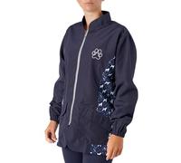Groomers Mandarin Collar Zip Up Dog Grooming Tunic/Long Sleeve Jacket - Pet Hair Resistant/Quick Drying Workwear - Penny Poodle Design - Navy/Bling - Large