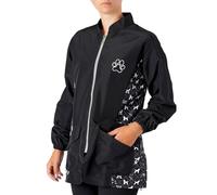 Groomers Mandarin Collar Zip Up Dog Grooming Tunic/Long Sleeve Jacket - Pet Hair Resistant/Quick Drying Workwear - Penny Poodle Design - Black/Bling - XL