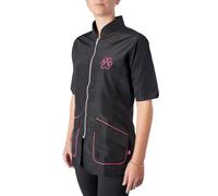 Groomers Unisex Mandarin Collar Jacket | Smart Professional Dog Grooming Essential Workwear | Full Zip Front Anti Static Anti Hair Lightweight Tunic With Coloured Piping (Pink Piping, L)