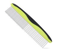 Grooming Comb for Dogs and Cats - Stainless Steel Rounded Teeth and Rubber Handle Make it Easy to use on Long-Haired Dogs - Removes Loose Undercoat, Knots, Mats, and Tangled Hair