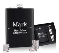 Groomsman Hip Flask,Best Man Whiskey Flask with a Funnel 2 Cups & Gift Box,Personalised Wedding Gift,6oz Stainless Steel Hip Flask for Bachelor Stag Party, Father of The Bride Gifts