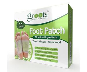 GROOTS Premium Foot Pads, Foot Patches Stress Relief Patch Solution, Toxin Remover Cleansing, Pain Relief, Weight Loss Sleep Patch for Detoxification, for Men & Women (1 Box = 10 Patches) (Pack of 1)