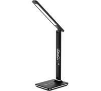 groov e Ares LED Lamp - Touch Control Desk Light with Fold Design - 3 Lighting Modes, Built-in Wireless Charger, Alarm Clock, & Digital Display with Time & Calender - Mains Operated - Black