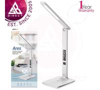 Ares Desk LED Lamp with Wireless Charging Pad & Clock - White