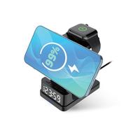 Groov-e Asteria Wireless Charging Station - 4-in-1 Wireless Phone Charger with Alarm Clock, Fast Wireless Charging for Smartphones, Android, iPhone, AirPods, Apple Watch, & Wireless Earbuds