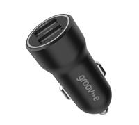 Groov-e Dual USB-A In-Car Charger 15W - 2-Port Car Adaptor for 12V and 24V Sockets, Suitable for Smartphones, Tablets, and USB Accessories - Black