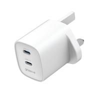Groov-e Dual USB-C GaN Wall Charger 35W - 2-Port Power Delivery Fast-Charge UK Plug Adaptor for Smartphones, Tablets, and Laptops - White