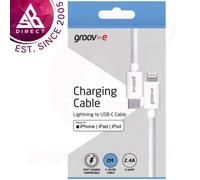 groov e MFI Lightning to USB-C Charging & Data Cable 2M - 2.4A Fast Charge, for Lightning Devices with USB-C Chargers - White