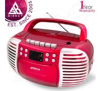 Groov-e GVPS813RD Retro Boombox Portable CD & Cassette Player with Radio│Red