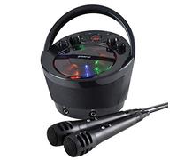 Groov-e Karaoke Boombox - Portable Karaoke Machine with CD Player, Bluetooth, LED Lights, Echo Control - Includes 2 Microphones & 10-Track Karaoke CD - Battery or Mains Powered - Black