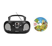 groov e Orginal Boombox & Kids Story CD Bundle - Portable CD Player with Radio, 3.5mm Aux Port, & Headphone Socket - CD Features 10 Classic Children's Stories - Battery or Mains Powered - Black