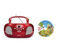 groov e Orginal Boombox & Kids Story CD Bundle - Portable CD Player with Radio, 3.5mm Aux Port, & Headphone Socket - CD Features 10 Classic Children's Stories - Battery or Mains Powered - Red