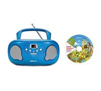 Groov-e Original Boombox & Kids Story CD Bundle - Portable CD Player with Radio, 3.5mm Aux Port, & Headphone Socket - CD Features 10 Classic Children's Stories - Battery or Mains Powered - Blue