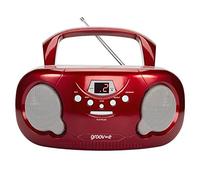Groov-e Original Boombox - Portable CD Player with Bluetooth, Radio, 3.5mm Aux Port, & Headphone Socket - LED Display, 2 x 1.2W Speakers - Battery or Mains Powered - Red