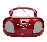 Groov-e Original Boombox - Portable CD Player with Bluetooth, Radio, 3.5mm Aux Port, & Headphone Socket - LED Display, 2 x 1.2W Speakers - Battery or Mains Powered - Red