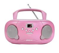 Groov-e Portable CD Player Boombox with AM/FM Radio, 3.5mm AUX Input, Headphone Jack, LED Display - Pink