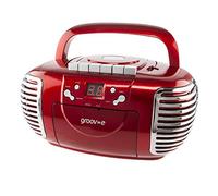 Groov-e Retro Boombox CD Player with Cassette, FM Radio Tuner, 3.5mm AUX in Socket for Smartphones & LED Display - Red, GVPS813/RD