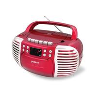 Groov-e Retro Boombox - Portable Cassette Tape & CD Player with Radio, 3.5mm Aux Port, & Headphone Socket - LED Display, 2 x 1.2W Speakers - Battery or Mains Powered - Red