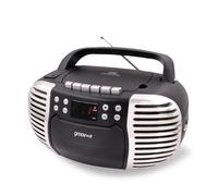 Groov-e Retro Boombox - Portable Cassette Tape & CD Player with Radio, 3.5mm Aux Port, & Headphone Socket - LED Display, 2 x 1.2W Speakers - Battery or Mains Powered - Black