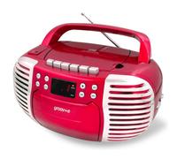 Groov-e Retro Boombox CD Player with Cassette, FM Radio Tuner, 3.5mm AUX in Socket for Smartphones & LED Display - Red, GVPS813/RD