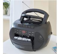 Groov-e Traditional Boombox Speaker, Portable CD & Cassette Player with FM Radi