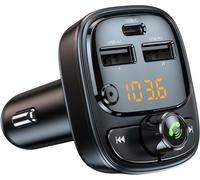 Groov-e Car FM Transmitter Tune Play — Bluetooth, Handsfree Calling, USB Charging, 30W PD — Black